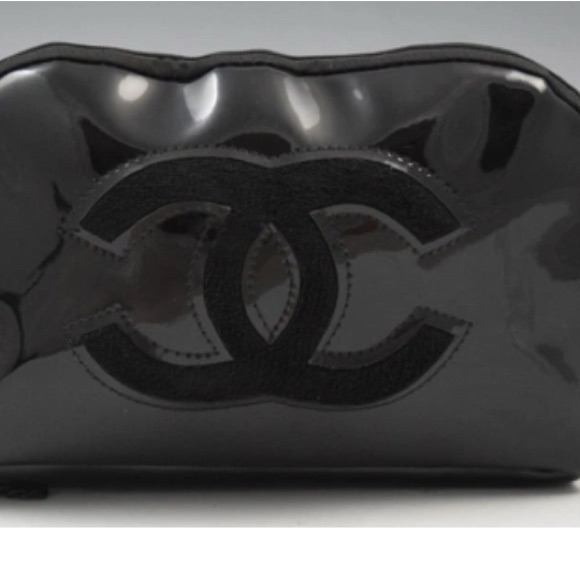 Chanel Glossy Black Cosmetic Bag (With Unbranded Chain)